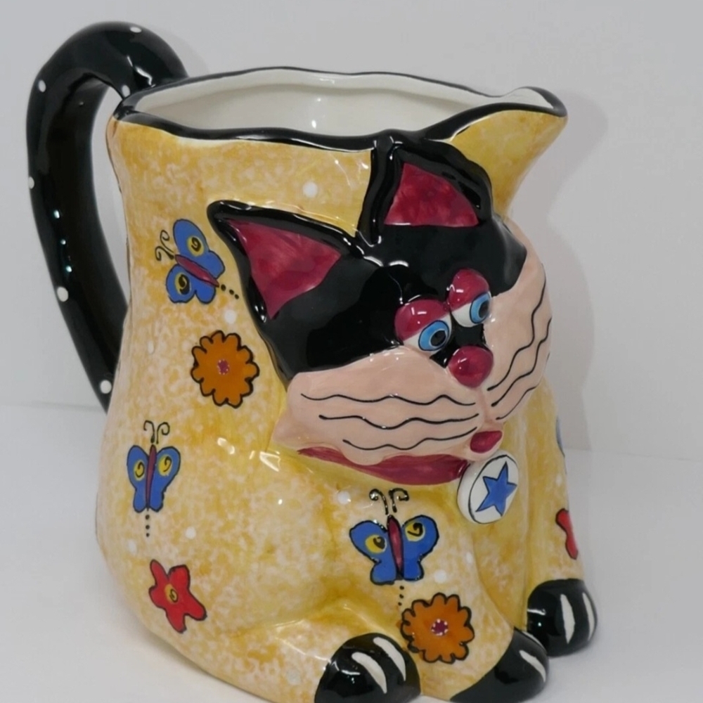 Colorful Cat Pitcher with Floral Design. * - Picture 2 of 12
